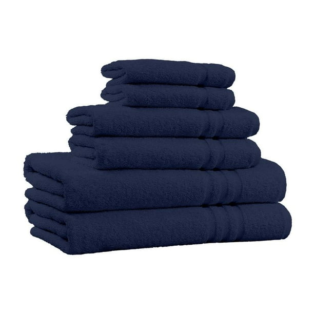 Navy Blue Fade-Resistant 6-Piece Cotton Towel Set